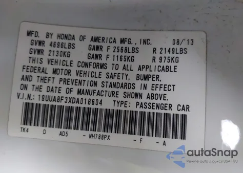 2013 Acura Tl 3.5 Special Edition z USA, uszkodzony, nr VIN 19UUA8F3XDA018604